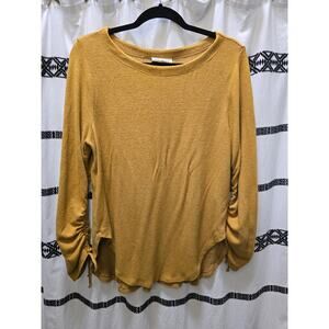 Saturday Sunday Anthropologie yellow gathered sleeve lightweight knit sweater M